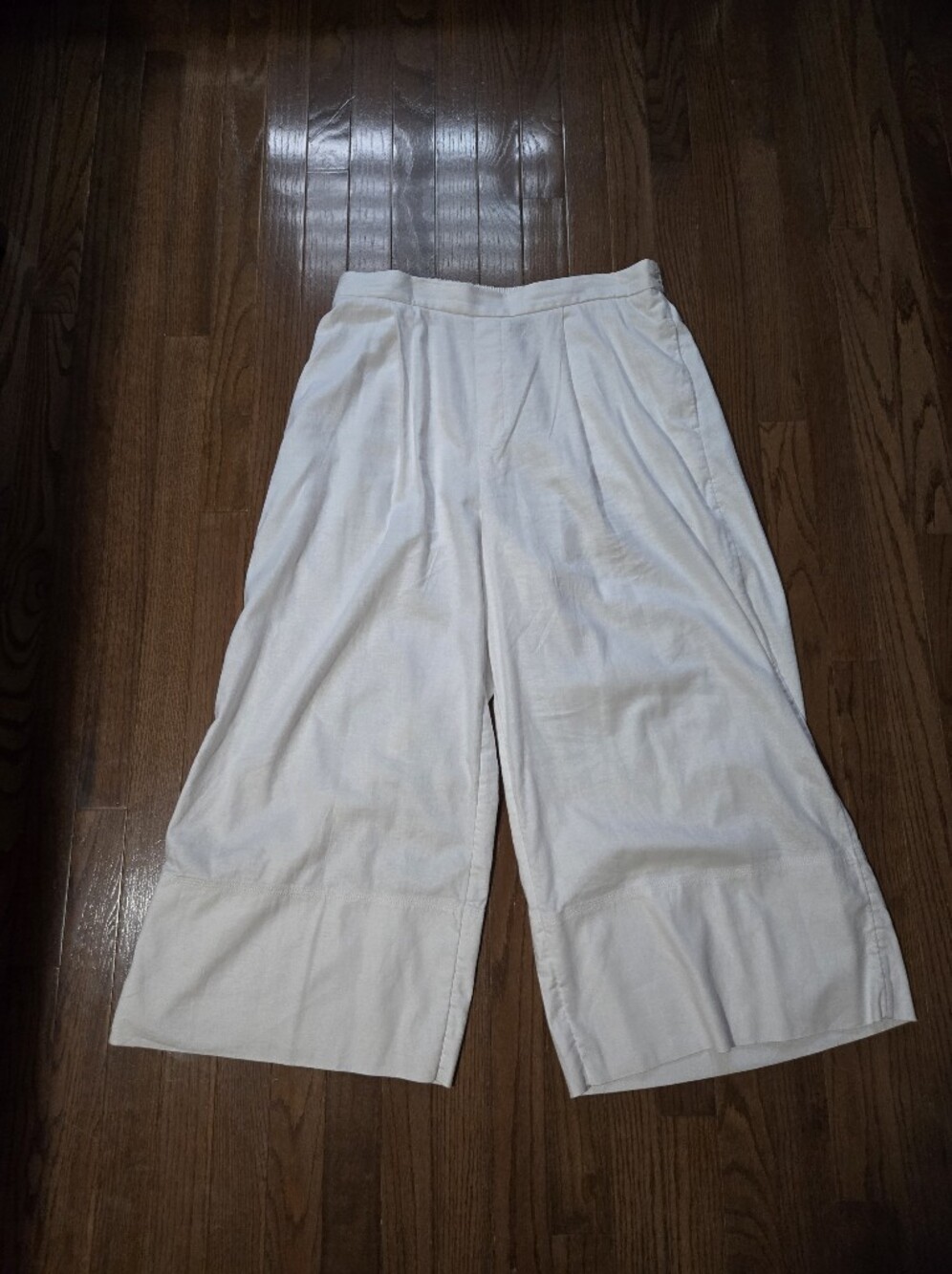 Wide-Leg Cropped Linen Blend Pants in White